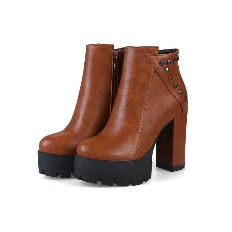 ORCHA LISA/обувь с заклепками; женские ботинки на платформе и высоком каблуке; женские ботильоны; однотонные осенние вечерние ботинки на молнии; botas mujer