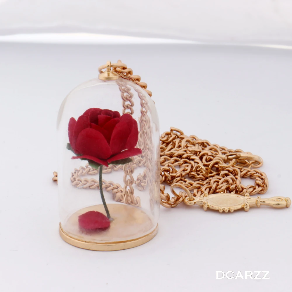 Beauty Rose In Terrarium Necklace Glass Pendant His Beauty Her Beast Cartoon Jewelry Gift For Couple Lovers Halloween Party Cost Necklace Rose Victorian Jewelrybeauty And Beast Aliexpress