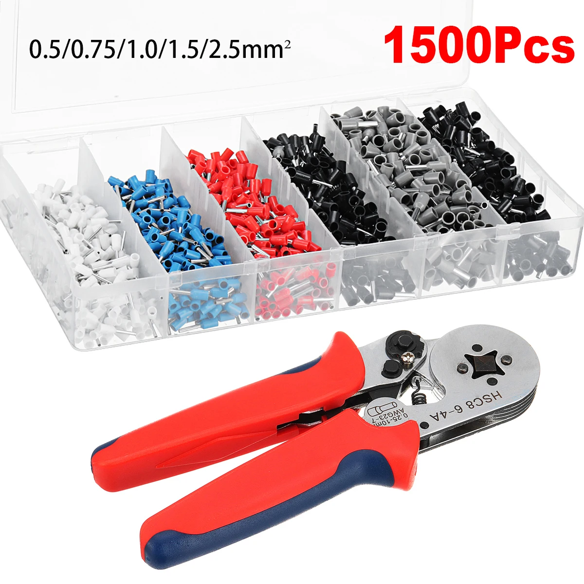 

1500Pcs Crimper Cord Wire Connector Terminal Bootlace Ferrule Crimper Kit with Ratchet Crimping Tool End Terminal Block