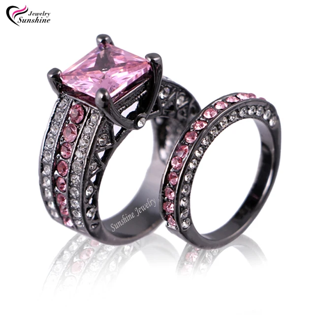 Pink Cubic Zirconia Black Plated Women S Gold Wedding Ring Set Pink Cubic Zirconia Black Plated Women S Gold Wedding Ring Set Engagement Turkish