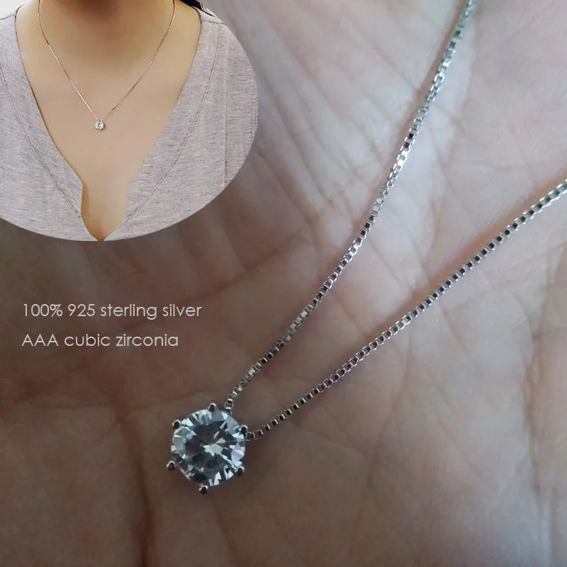 

Trendy cz 925 Sterling Silver pendant necklace For Women Fashion silver choker jewelry necklaces for girls