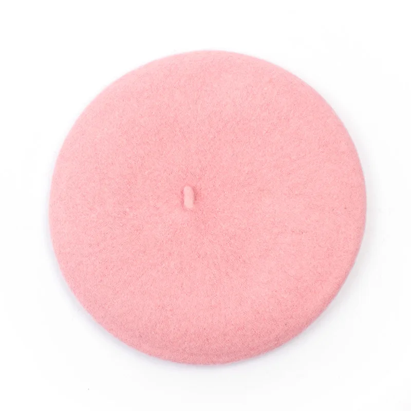 Geebro, весенний женский берет, шапка, модный однотонный цвет, теплые шерстяные береты для женщин, французский артист, шапочка, берет, шапки для девочек DQ102 - Цвет: Pink