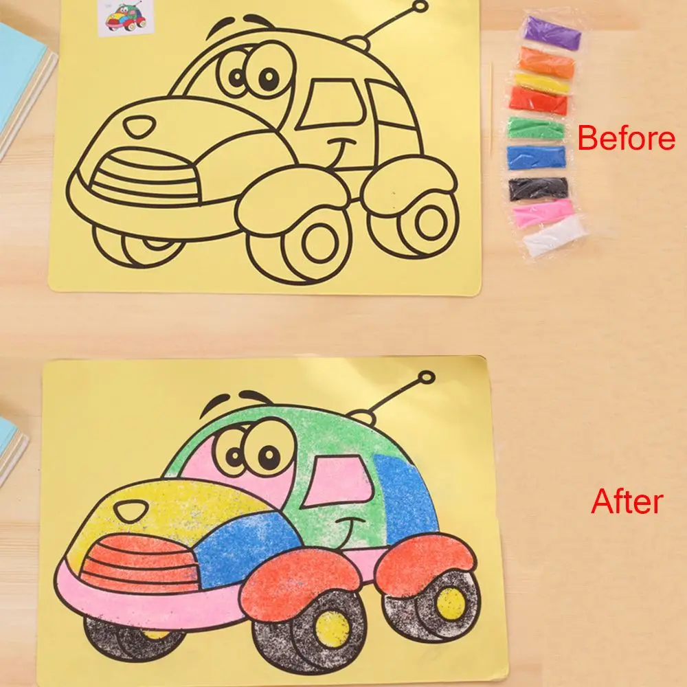 Мультфильм цветной песок живопись искусство креативный Рисунок Игрушки Песочная бумага искусство ремесла детские игрушки для детей обучающий подарок игрушки доска для рисования творчество игрушка для творчества