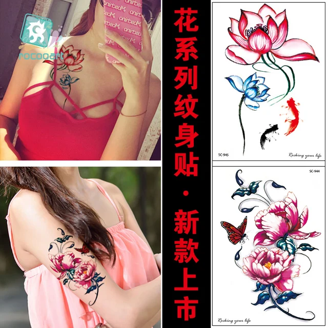 Arrvial Fashional Lotus Flower Tattoo Designs Butterfly Body Temporary Fake Tatoo Sticker Taty On Arm Chest Collarbone Arrvial Fashional Lotus Flower Tattoo Designs Butterfly Body Temporary Fake Tatoo Sticker Taty On Arm Chest Collarbone