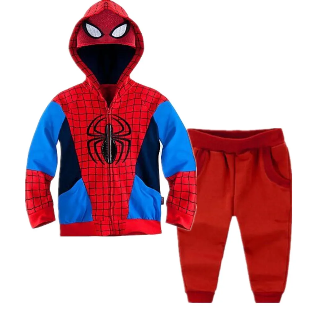 Детский комплект одежды с человеком-пауком для маленьких мальчиков, толстовка с капюшоном с супергероем, капитаном Америкой+ штаны, детский спортивный костюм