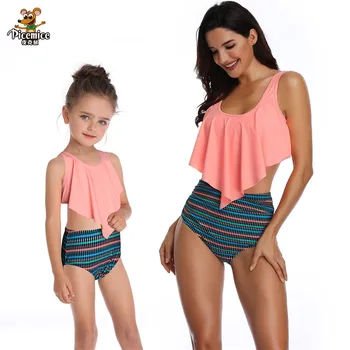 

New Mother Daughter Swimsuit Matching Family Outfits Beachwear Mom And Daughter Swimwear Feather Mommy And Me Bathing Suit