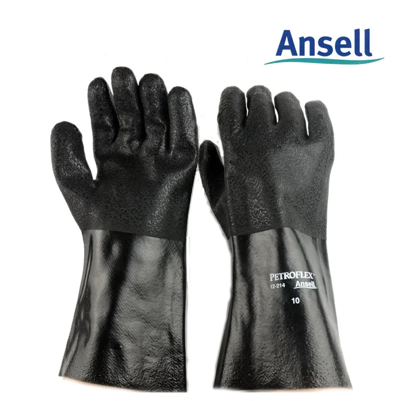 Ansell pvc industrial acid resistant gloves lined with absorbent cotton