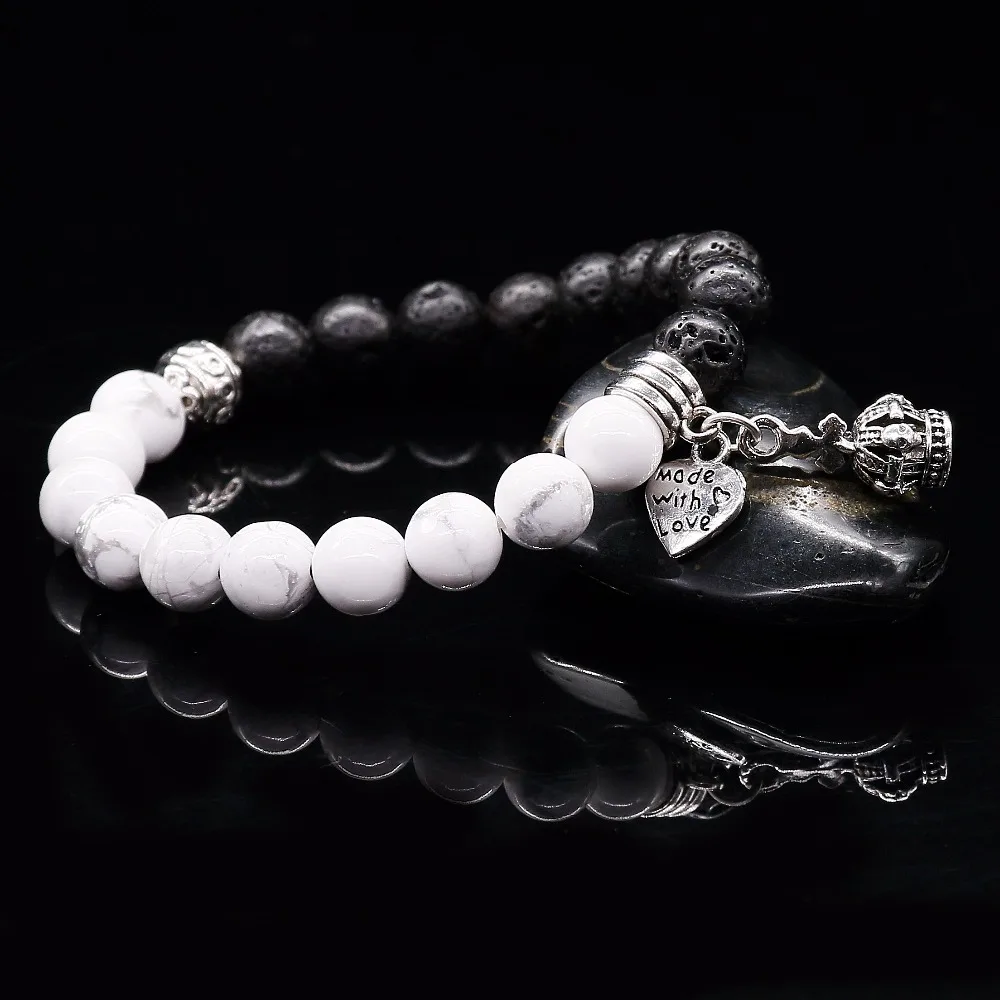 Натуральный камень белый стиль Howlite сердце и фото черный цвет для женщин мужчин