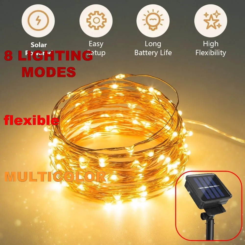 

8 modes multicolor Holiday Lighting outlet lights Solar wire string Led battery box outdoor waterproof 2/5/10 meters lamp Deco