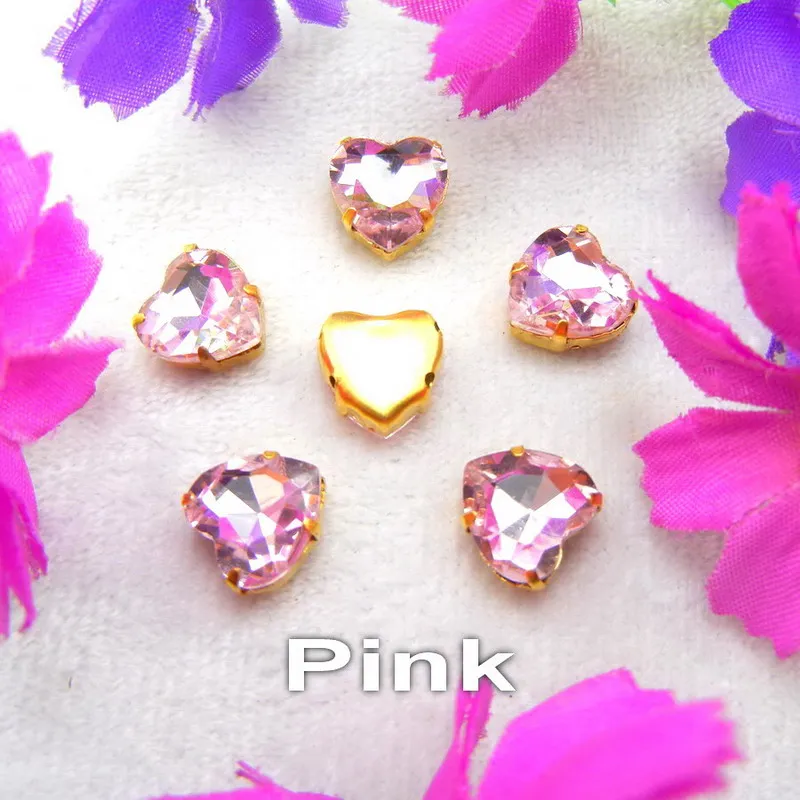 Стеклянные кристаллы, золотые коготки, 7 размеров, различные цвета, Микс, форма сердца, пришить стразы, бусины, одежда, заколка для волос, обувь, сделай сам - Цвет: A25 Pink