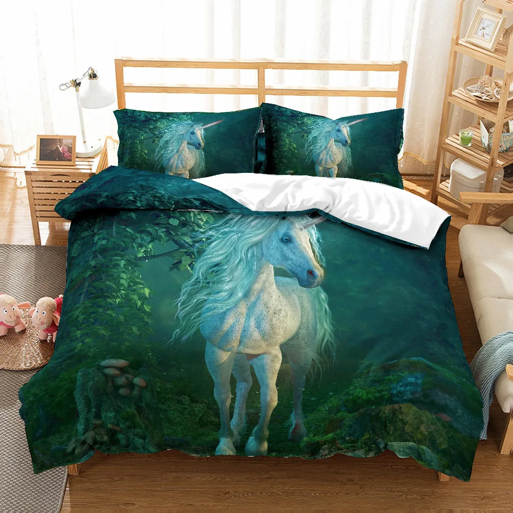 

3D print Bedding set romantic unicorn Dense forest kids'/lovers' gift Duvet cover set Home Textiles