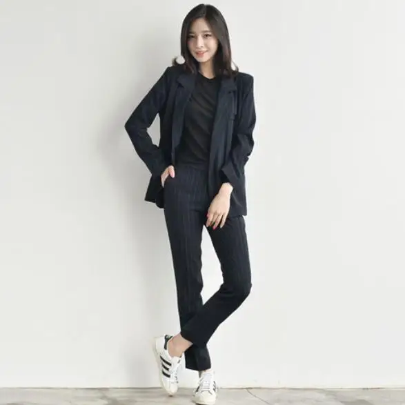

2019 Work Pant Suits OL 2 Piece Set for Women Business Cloth set uniform smil Blazer and Pencil Pant Office Lady suit LM38