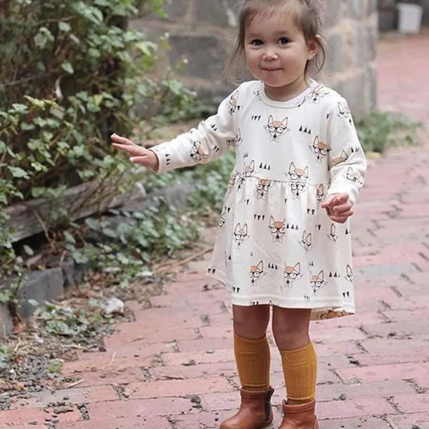 

dresses for girls Toddler Baby Kids Girls Fox Cartoon Print Princess Stripe Dress Clothes Outfits m12