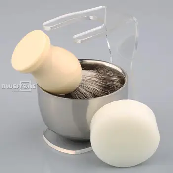 

High quality of Mens Mix Badger Hair Shaving Brush+Acrylic Stand Holder OR + Stainless Steel Bowl +Soap Set