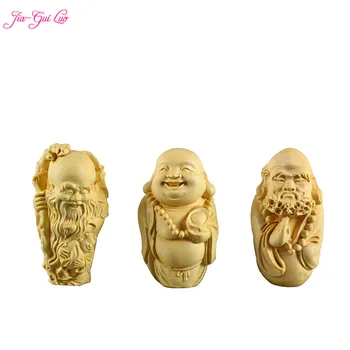 

JIA-GUI LUO Boxwood Maitreya Carving Decoration Gift Home Decor Wooden Handicraft Statue Chinese Buddha Statue A073