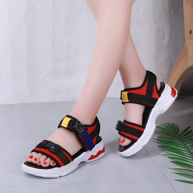 

MCCKLE Women Wedge Sandals Summer Mixed Colors Buckle Strap Open Toe Light Thick Heel Platform Casual Shoes Ladies Footwear