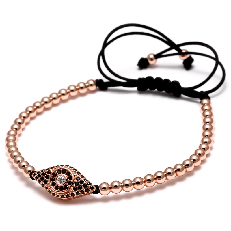 Mcllroy Fashion Style Pave Eye Connector & 4MM Round Beads Bracelets & Bangles Braided Macrame Men Bracelets Jewelry