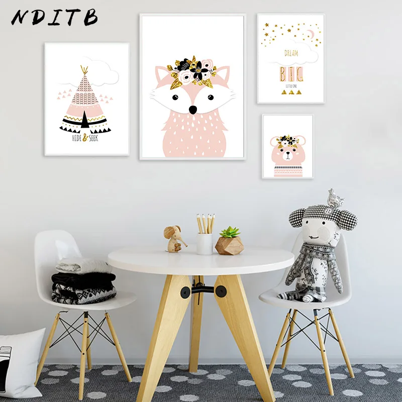 NDITB мультфильм лесных животных плакат и принт с лисой мишкой Детские стихи Nordic