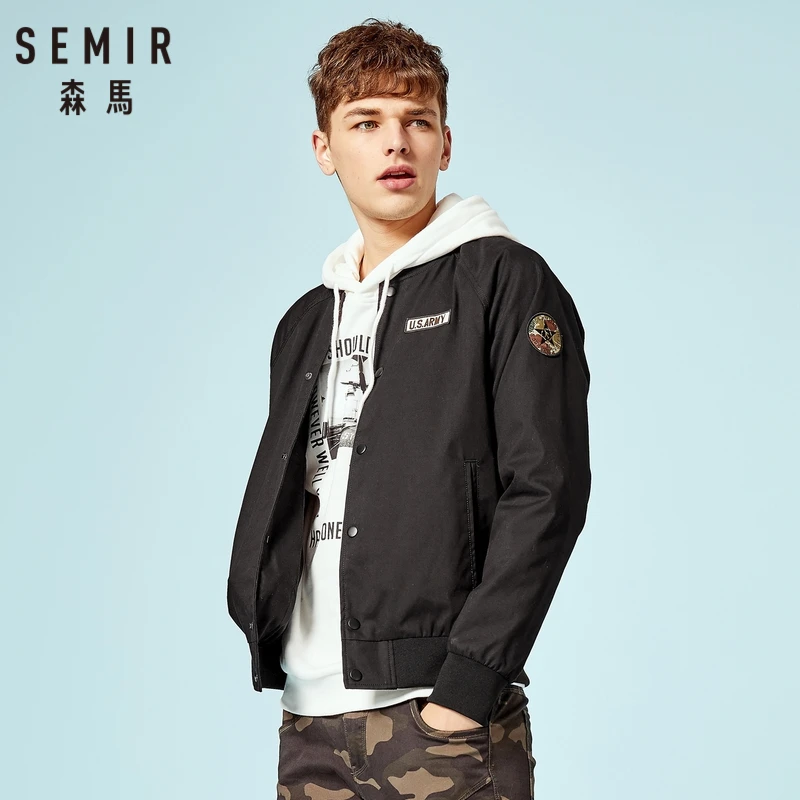 

SEMIR Men Baseball Jacket with Snap Closure Men's Sports Jacket with Slant Pocket Ribbing at Cuff and Hem Streetwear for Autumn