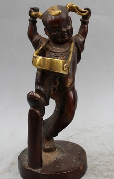 

xd 003428 8"China Chinese Folk Art Bronze Gild Lucky Boy perform Drums and gongs Statue