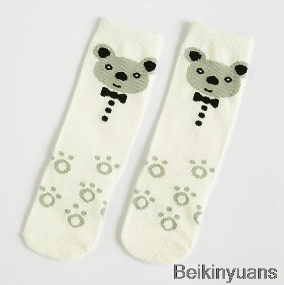 1 pair male baby girl socks warm cartoon fox cotton cute knee socks unisex fashion cartoon baby warm boots socks cartoon - Цвет: Bow tie bear