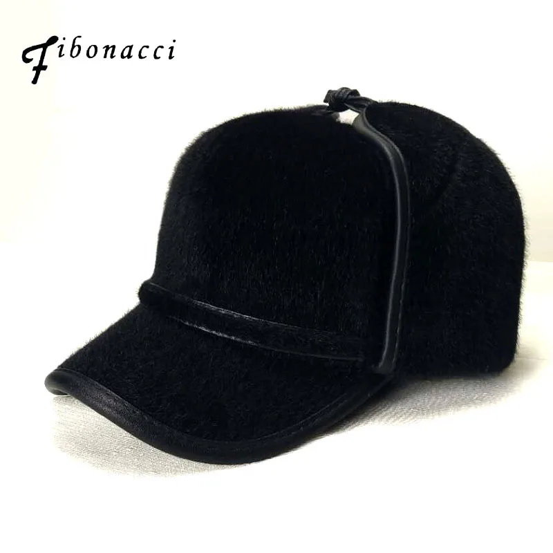 Fibonacci Winter Men Warm Baseball Caps with Ear Flaps in Cold Weather