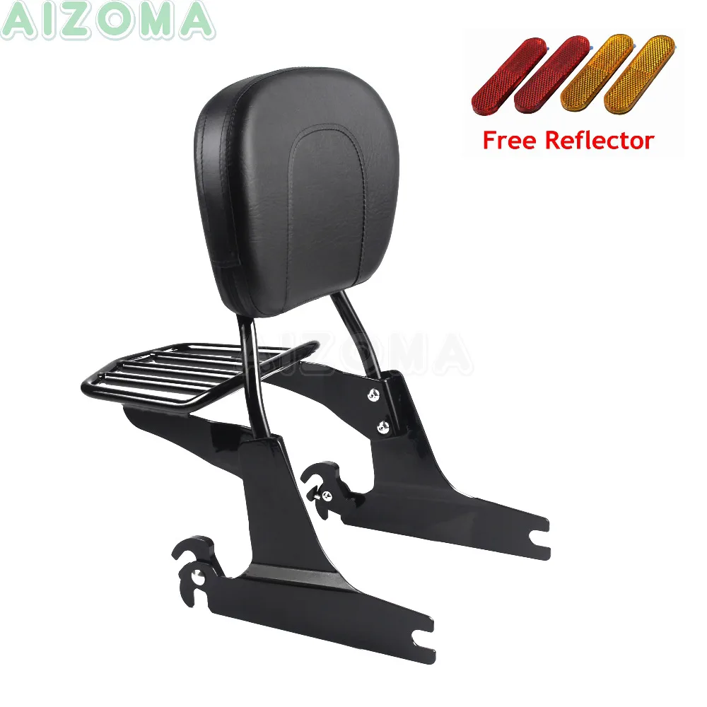 Detachable Rear Passengers Backrest Pad Motorcycles Black Sissy Bar