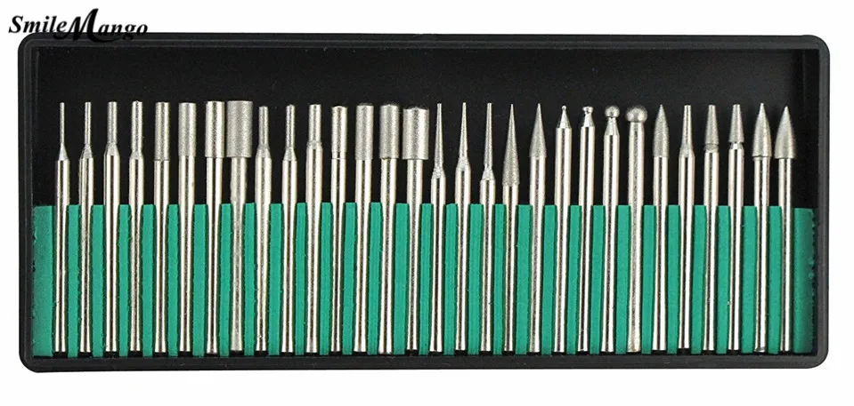 

SmileMango Diamond Grinding Heads 30pcs 3mm Burrs Bur Bit Set for dremel tool accessories kit minitaladro Rotary Set
