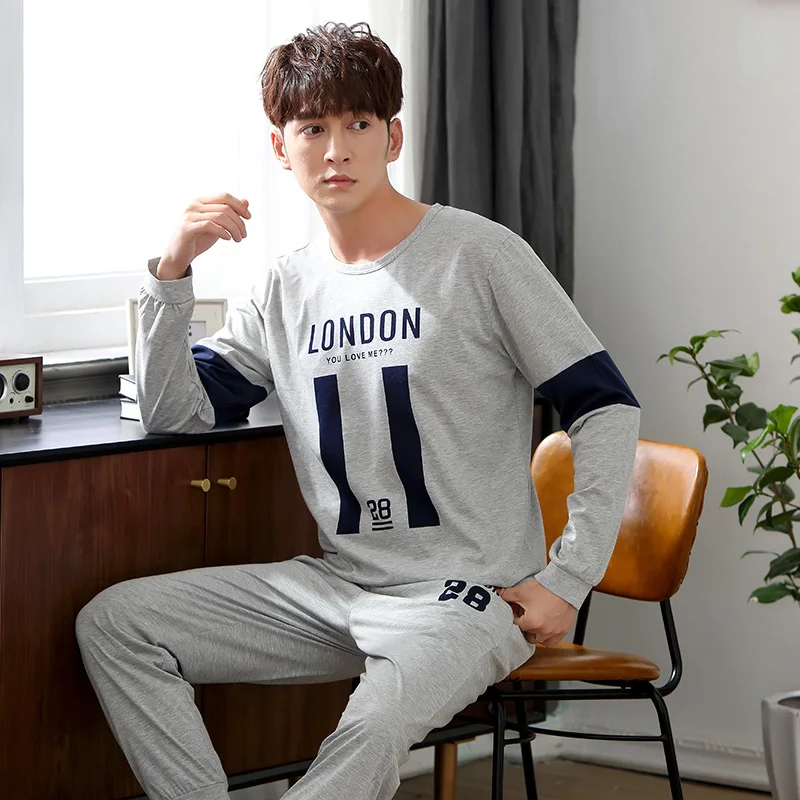 high quality 2019 Spring Men Pajamas long Sleeve Male sleep wear Set cotton nightwear For Man Comfortable home clothes