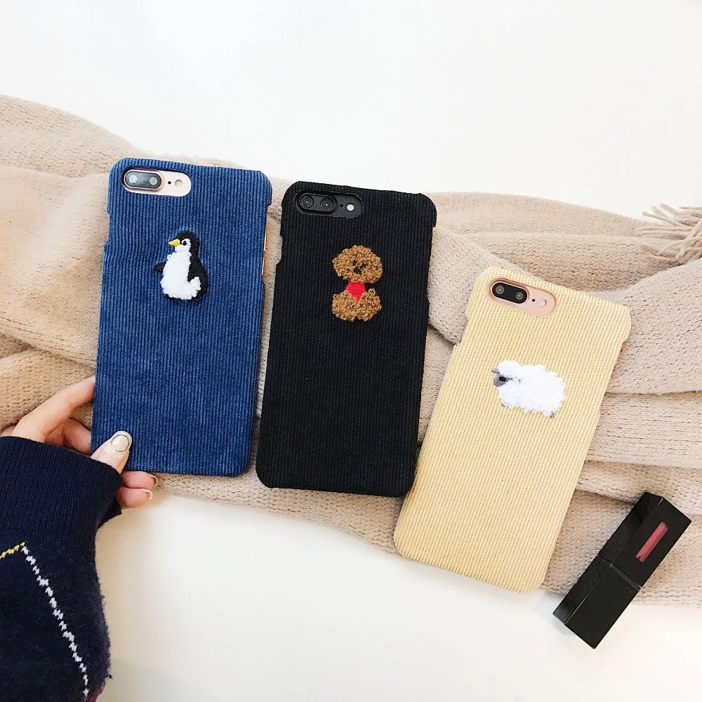 

Plush Teddy Dog 3D Cute Cover for iphone 6 6s Plus Penguin For iPhone 7 plus Hard Cartoon Case For iPhone 8 8 Plus X XS