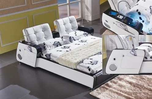 MYBESTFURN музыкальная кровать из натуральной кожи многофункциональная музыка