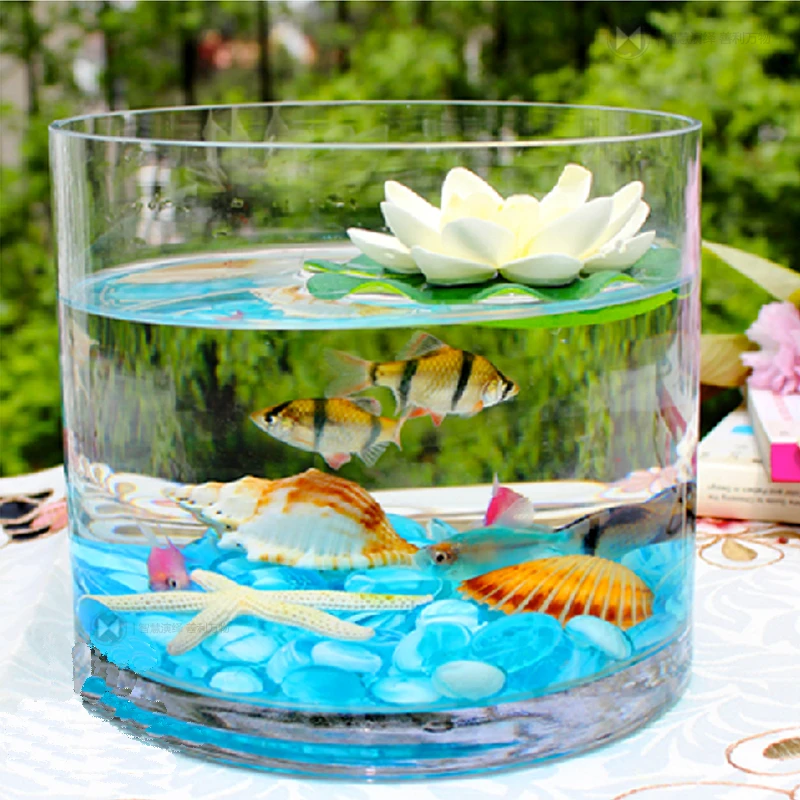 Transparent cylindrical fish tank desktop aquarium round straight vase