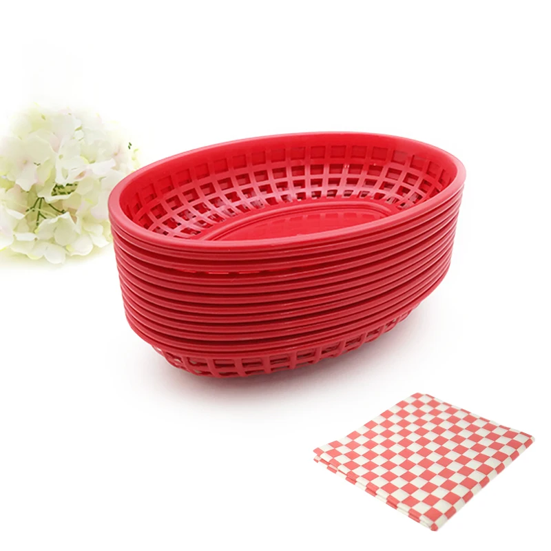 12pcs Food Serving Baskets + 24 Greaseproof Sheets paper for Sandwich