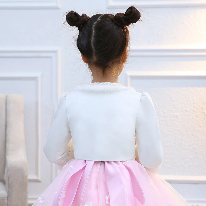 cloak coat Warm New Baby Girls Bolero Children Winter Thick Satin Short Jacket with Faux Fur Formal Girls Shrug Kids Clothes black shiny coat