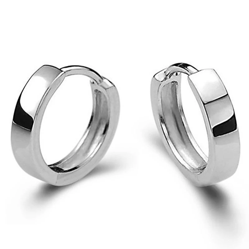 Womens Silver Plated Plain Circle Huggie Stud Hoop Earrings Jewelry Fashion