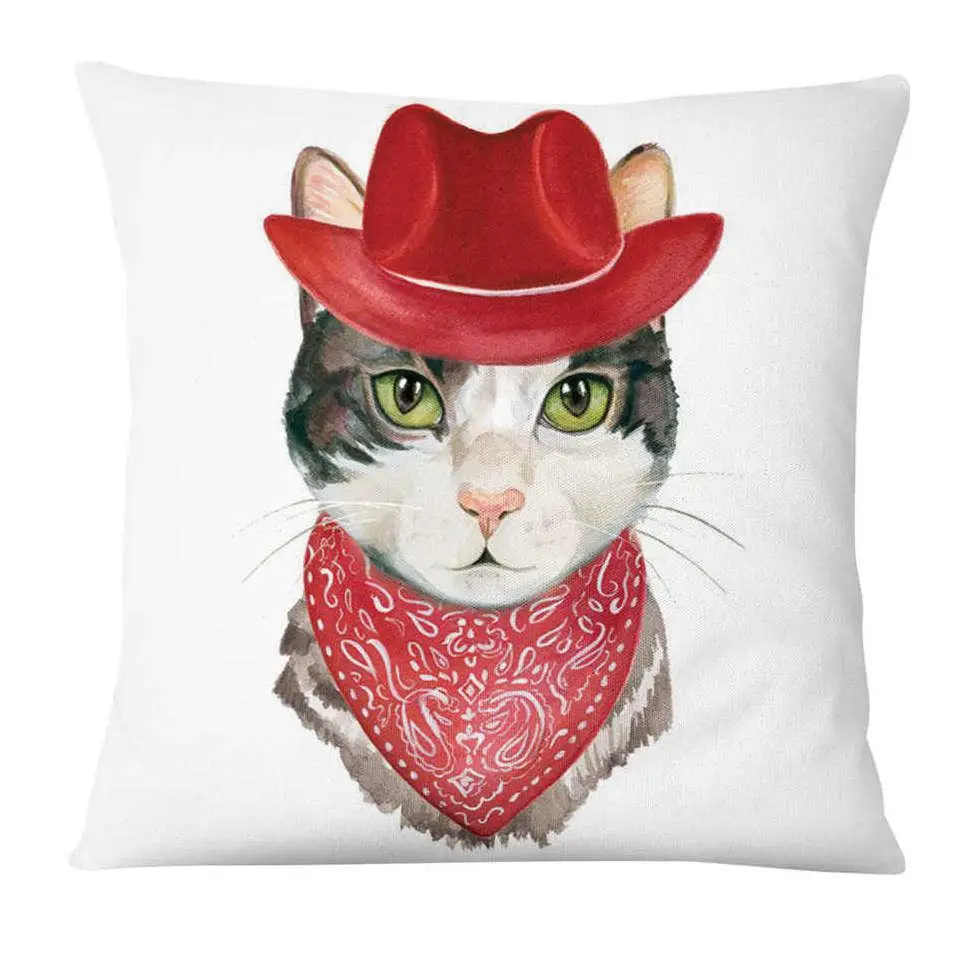 Hand Painted Cartoon Cat Digital Printed Pillowcase Home Pillow Decoration Almofadas Decorativas Para Sofa Throw Pillow 45*45 