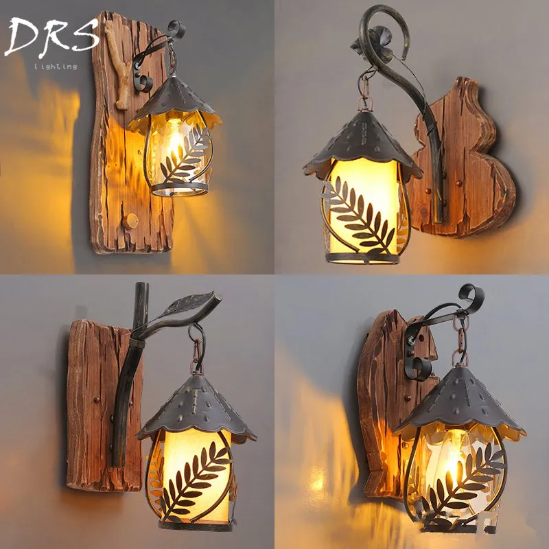 

American Industrial Wall Lamp Living Room Aisle Bedroom Bedside Wooden Wall Lamp Hotel Bar Staircase Deco Lighting