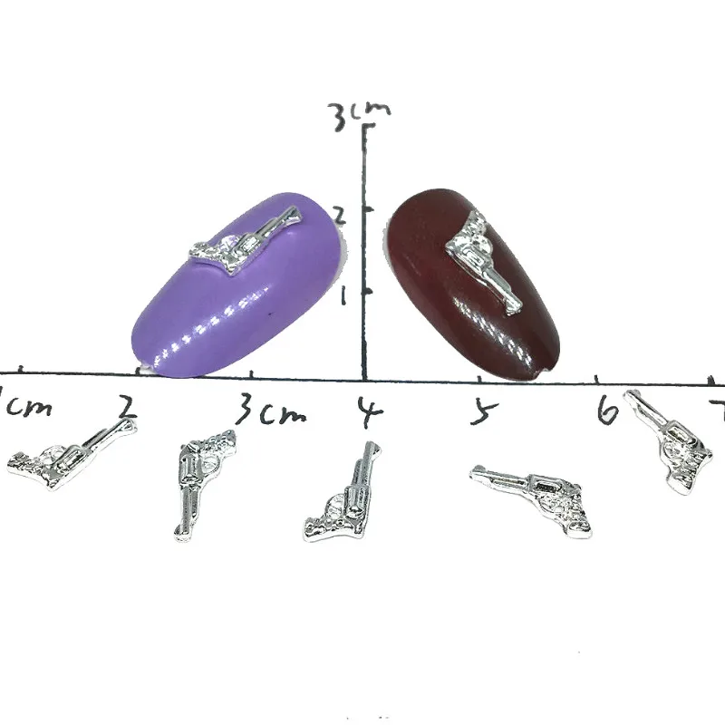 

50Pcs Gun Pistol Nail Art Decorations Charms Metal 3d Nail Dekors Bijoux Silver Nailart Supplies Shiny Punk Studs Accessories