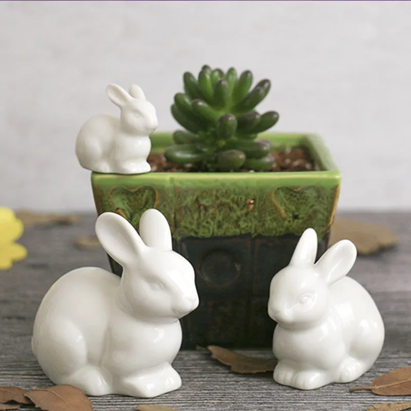 lovely ceramic pottery rabbit family hare animal white home decoration desktop ornaments craft miniature figurines fairy