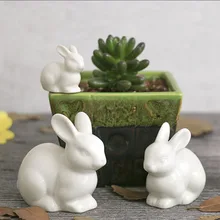 lovely ceramic pottery rabbit family hare animal white home decoration desktop ornaments craft miniature figurines fairy