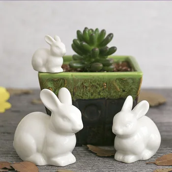 

lovely ceramic pottery rabbit family hare animal white home decoration desktop ornaments craft miniature figurines fairy garden