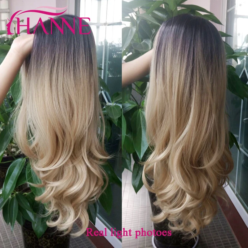 HANNE Ombre Rubio/marrón oscuro peluca larga ondulado sintético de la peluca Cosplay pelucas para mujeres negras pelucas de pelo Natural para las mujeres de 26 pulgadas