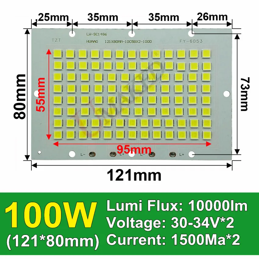 Полностью мощный светодиодный прожектор PCB 10 Вт 20 Вт 30 Вт 50 Вт 100 Вт 150 Вт 200 Вт SMD5054 светодиодный щит, алюминиевая пластина для Светодиодный прожектор - Испускаемый цвет: 100W 121x80mm