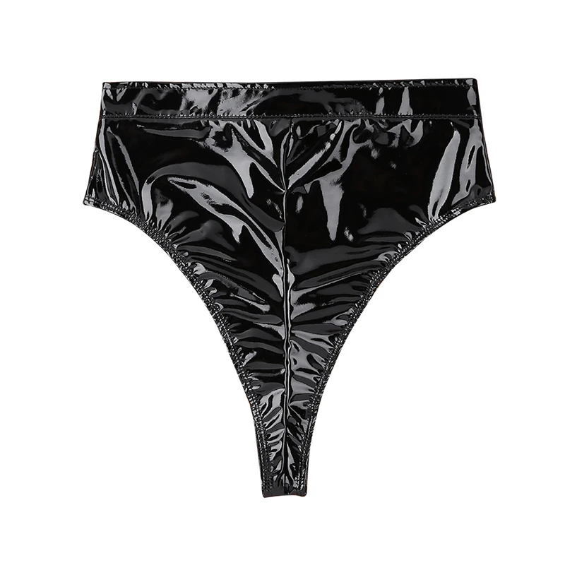 Women Lingerie Sexy Panties Wetlook PVC High Cut Zippered with Belt Briefs Underwear Underpants Ladies Fashion gothic Clubwear