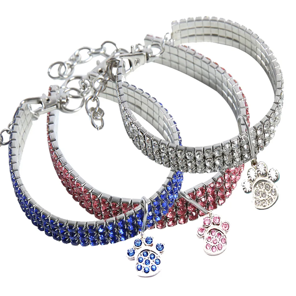 

Trsnser Dog Collar White Mini Pet Dogs Bling Chocker Collars Fancy Footprint Rhinestone Necklace Harness 19Mer18 P35