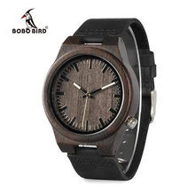 BOBO BIRD WB12 Men s Asymmetric Design Ebony Wooden Watches with Soft Leather Band with Gift