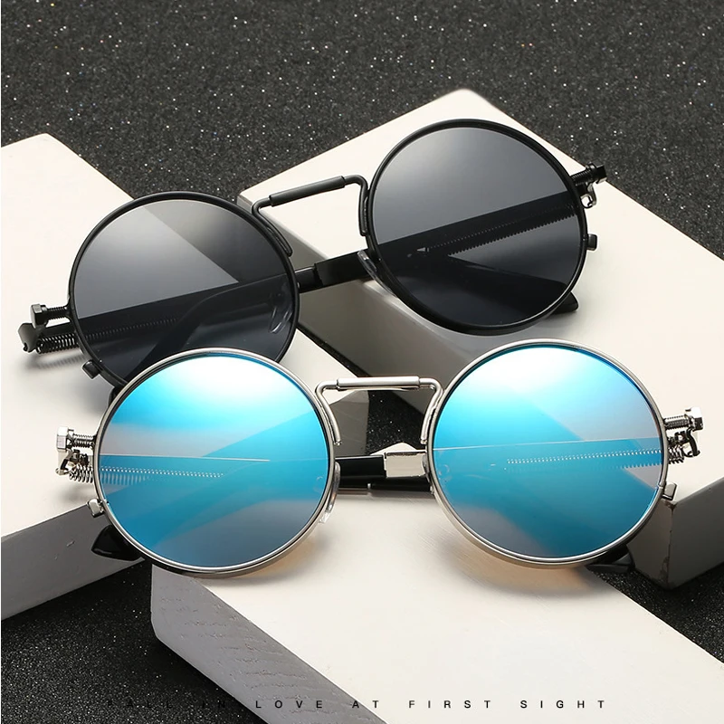 HBK 2019 Round Metal Sunglasses Steampunk Men Women Fashion Glasses Brand Designer Retro Vintage Sunglasses UV400-4