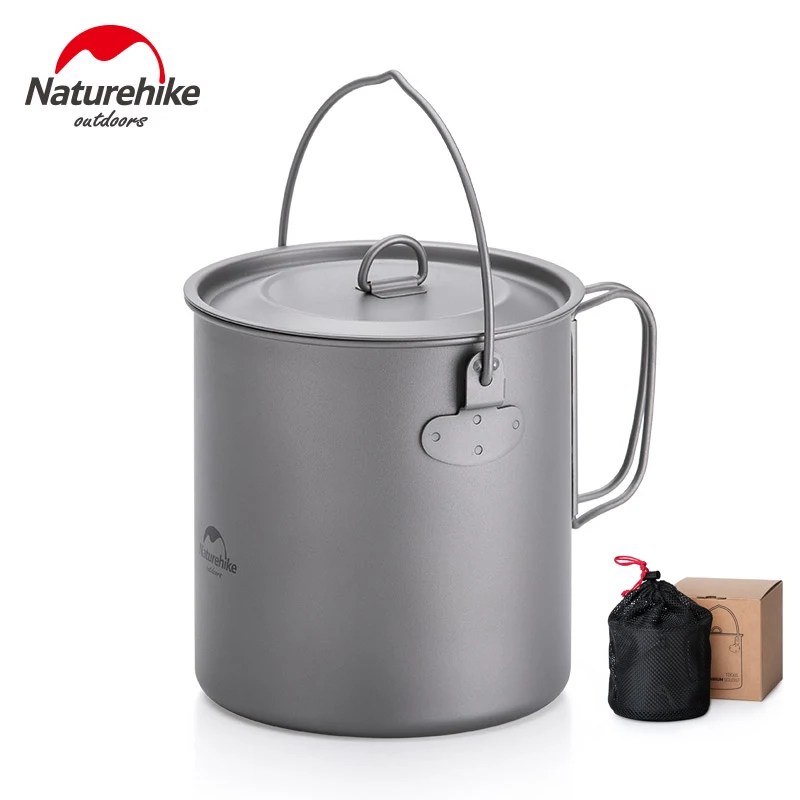 Naturehike al aire libre de titanio olla taza con mango plegable de la luz Ultra-Camping senderismo Picnic vajilla utensilios de cocina 800 ml 1250 ml