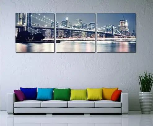 Canvas New York City Landscape Oil Painting Beautiful Modern Bridge Picture Wall Art Decor On | Дом и сад