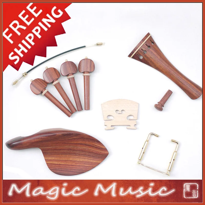 

Free shipping! High Quality Rosewood Violin Parts Size 4/4, Chinrest Tailpiece Endpin Bridge Pegs Chinrest Clamp